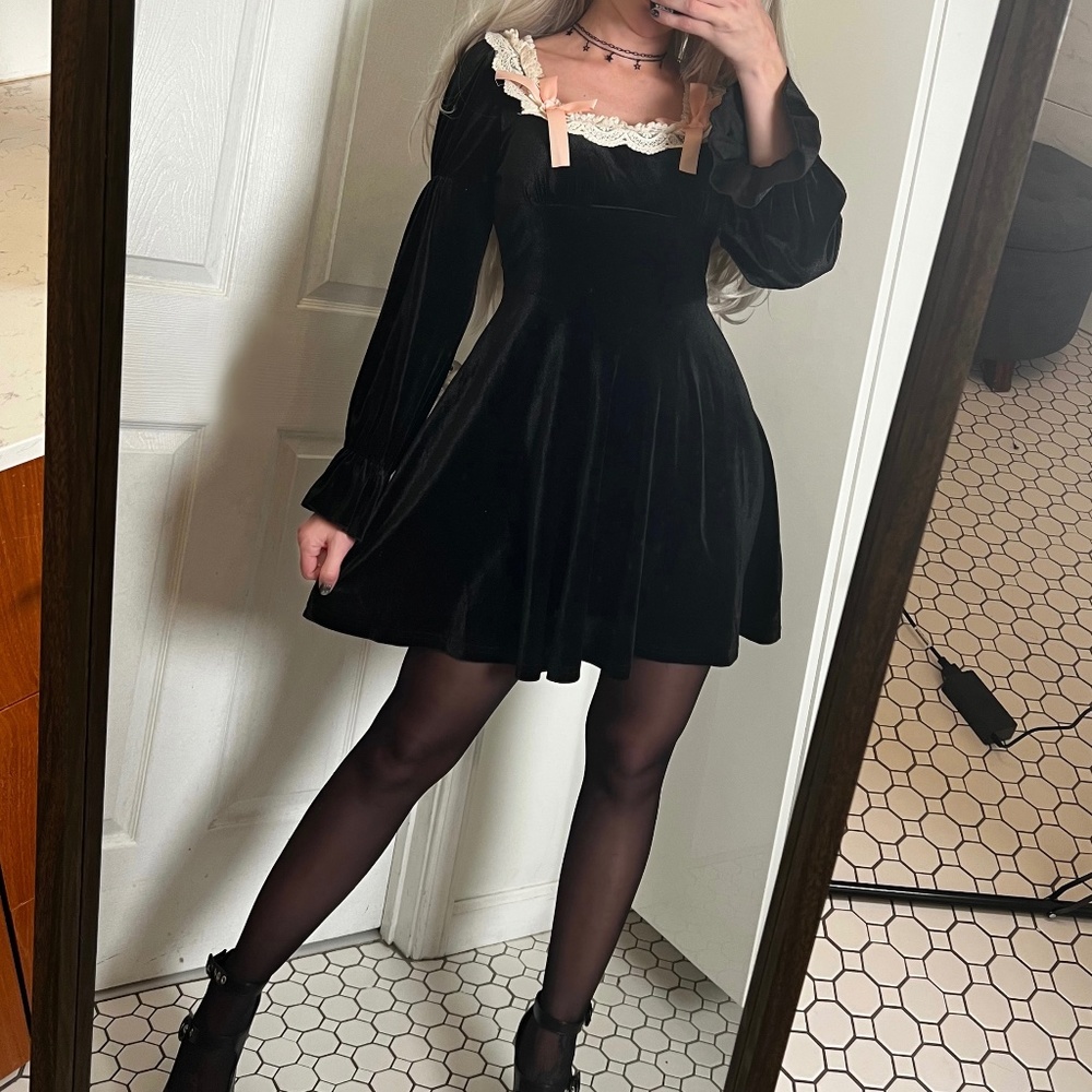 Dolls Kill - Dark In Love Black Mini Dress with Ruffles/Bows - RARE FIND